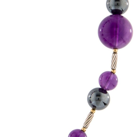 DAVID YURMAN 18K YG & STERLING  AMETHYST, ONYX & HEMATINE POPCORN NECKLACE - Picture 7 of 9